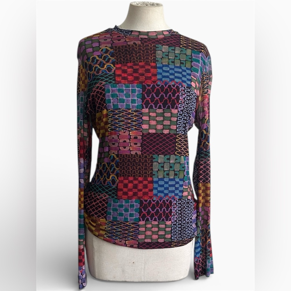 Johnny Was ISADORA Waves Mesh Long Sleeve Top sz M